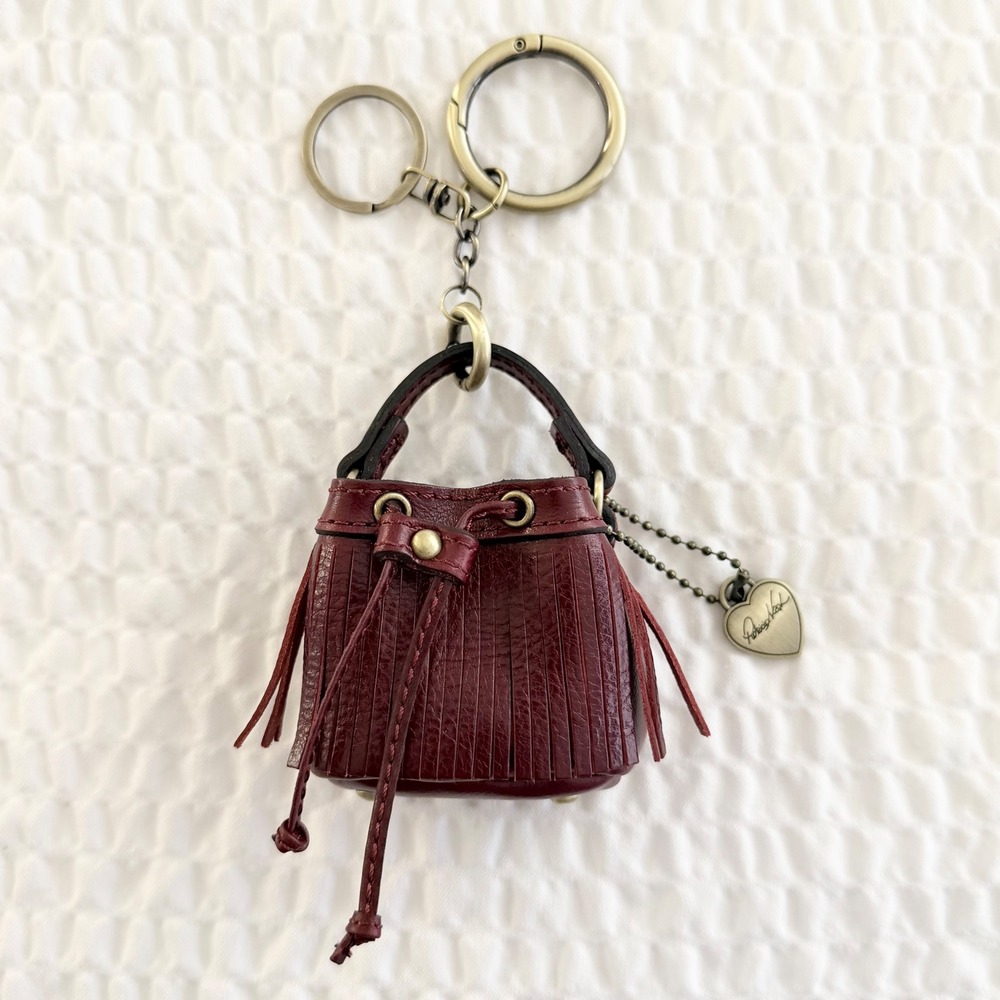 Patricia Nash Micro Elisa Fringe Leather Bag Charm Keychain Plum NWOT